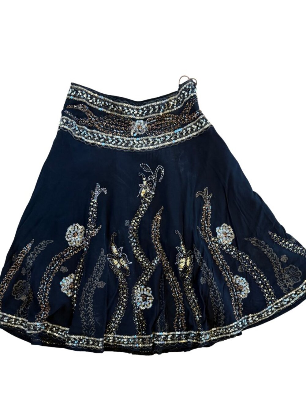 Basil & Maude Women’s Sequin Embroidered Black Mini/Knee Length Skirt Size Small